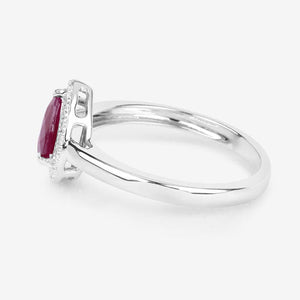1.02 Carat Genuine Ruby and White Diamond 14K White Gold Ring