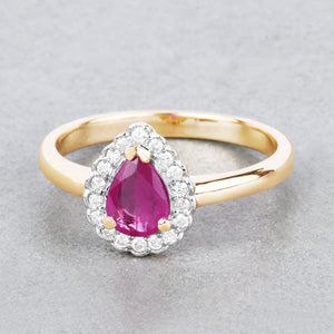 0.94 Carat Genuine Ruby and White Diamond 14K Yellow Gold Ring
