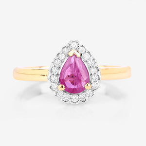 0.94 Carat Genuine Ruby and White Diamond 14K Yellow Gold Ring