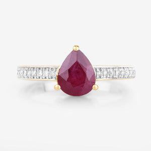 1.56 Carat Genuine Ruby and White Diamond 14K Yellow Gold Ring