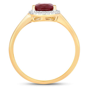 1.30 Carat Genuine Ruby and White Diamond 14K Yellow Gold Ring