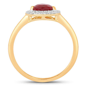 1.38 Carat Genuine Ruby and White Diamond 14K Yellow Gold Ring
