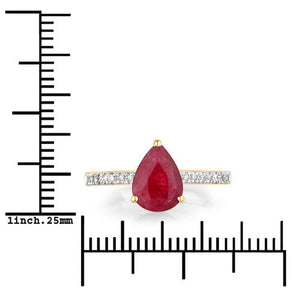 1.68 Carat Genuine Ruby and White Diamond 14K Yellow Gold Ring