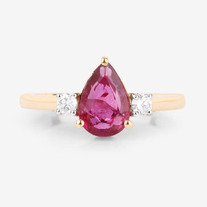 1.08 Carat Genuine Ruby and White Diamond 14K Yellow Gold Ring