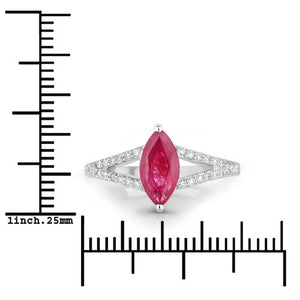 1.58 Carat Genuine Ruby and White Diamond 14K White Gold Ring