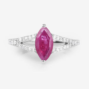 1.58 Carat Genuine Ruby and White Diamond 14K White Gold Ring