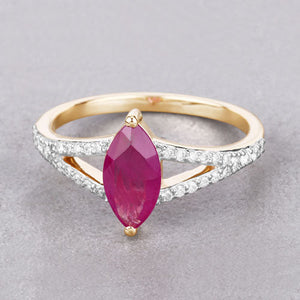 1.58 Carat Genuine Ruby and White Diamond 14K Yellow Gold Ring
