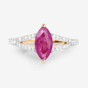 1.58 Carat Genuine Ruby and White Diamond 14K Yellow Gold Ring