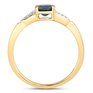 0.88 Carat Genuine Blue Sapphire and White Diamond 14K Yellow Gold Ring
