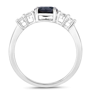 1.38 Carat Genuine Blue Sapphire and White Diamond 14K White Gold Ring