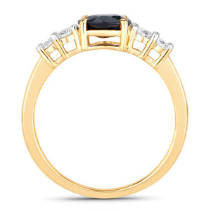 1.38 Carat Genuine Blue Sapphire and White Diamond 14K Yellow Gold Ring