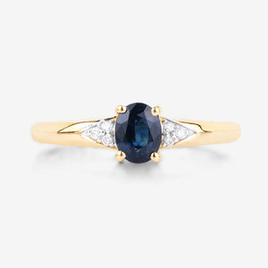 0.84 Carat Genuine Blue Sapphire and White Diamond 14K Yellow Gold Ring