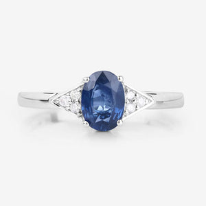 1.01 Carat Genuine Blue Sapphire and White Diamond 14K White Gold Ring
