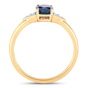 1.01 Carat Genuine Blue Sapphire and White Diamond 14K Yellow Gold Ring