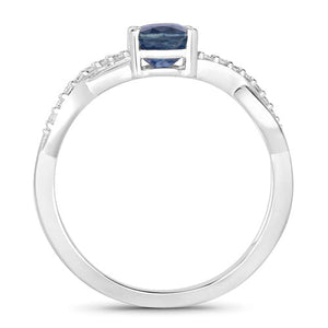 1.04 Carat Genuine Blue Sapphire and White Diamond 14K White Gold Ring