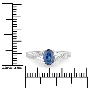 1.04 Carat Genuine Blue Sapphire and White Diamond 14K White Gold Ring