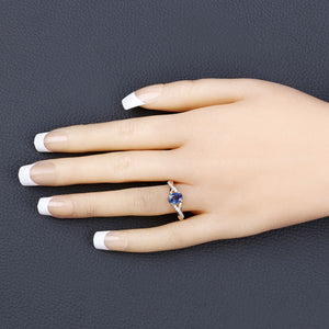 1.04 Carat Genuine Blue Sapphire and White Diamond 14K Yellow Gold Ring