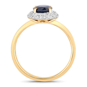 1.84 Carat Genuine Blue Sapphire and White Diamond 14K Yellow Gold Ring