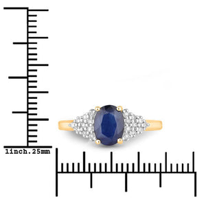 1.73 Carat Genuine Blue Sapphire and White Diamond 14K Yellow Gold Ring
