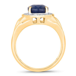 3.31 Carat Genuine Blue Sapphire and White Diamond 14K Yellow Gold Ring
