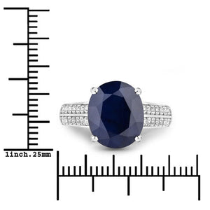 6.49 Carat Genuine Blue Sapphire and White Diamond 14K White Gold Ring