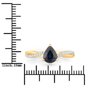1.17 Carat Genuine Blue Sapphire and White Diamond 14K Yellow Gold Ring