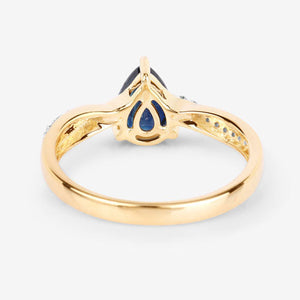 1.17 Carat Genuine Blue Sapphire and White Diamond 14K Yellow Gold Ring
