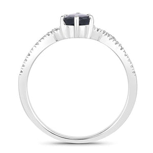 1.14 Carat Genuine Blue Sapphire and White Diamond 14K White Gold Ring