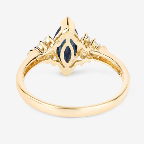 1.47 Carat Genuine Blue Sapphire and White Diamond 14K Yellow Gold Ring