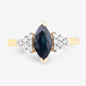 1.47 Carat Genuine Blue Sapphire and White Diamond 14K Yellow Gold Ring