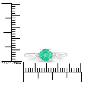 0.71 Carat Genuine Zambian Emerald and White Diamond 14K White Gold Ring