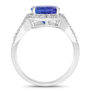 4.12 Carat Genuine Tanzanite and White Diamond 14K White Gold Ring