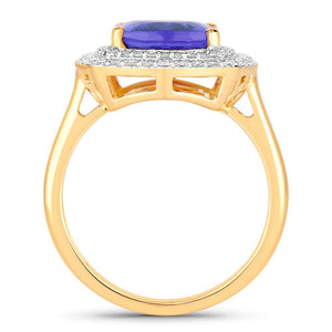 4.84 Carat Genuine Tanzanite and White Diamond 14K Yellow Gold Ring