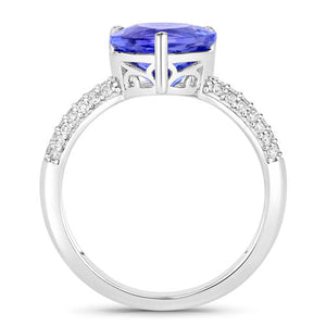 3.18 Carat Genuine Tanzanite and White Diamond 14K White Gold Ring