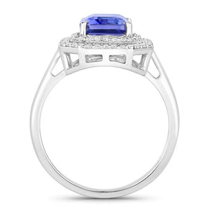 3.32 Carat Genuine Tanzanite and White Diamond 14K White Gold Ring