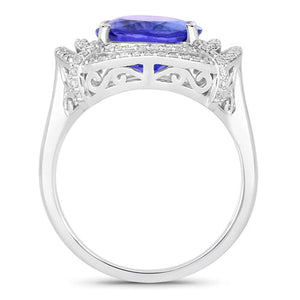 5.17 Carat Genuine Tanzanite and White Diamond 14K White Gold Ring
