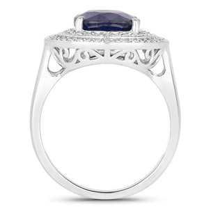 4.82 Carat Genuine Blue Sapphire and White Diamond 14K White Gold Ring