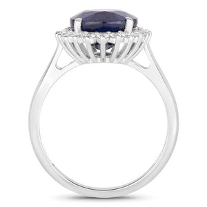 4.63 Carat Genuine Blue Sapphire and White Diamond 14K White Gold Ring