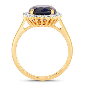 4.63 Carat Genuine Blue Sapphire and White Diamond 14K Yellow Gold Ring