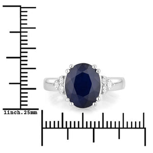 4.50 Carat Genuine Blue Sapphire and White Diamond 14K White Gold Ring