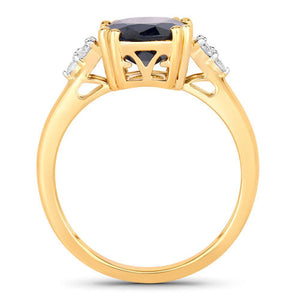 4.50 Carat Genuine Blue Sapphire and White Diamond 14K Yellow Gold Ring