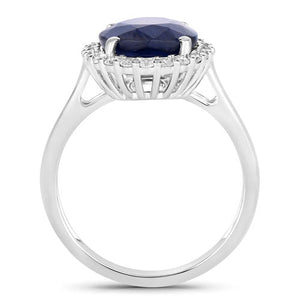 4.63 Carat Genuine Blue Sapphire and White Diamond 14K White Gold Ring
