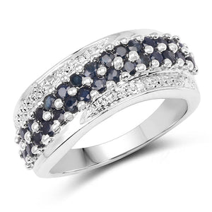 1.21 Carat Genuine Blue Sapphire and White Diamond .925 Sterling Silver Ring