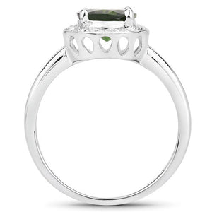 1.90 Carat Genuine Chrome Diopside and White Topaz .925 Sterling Silver Ring