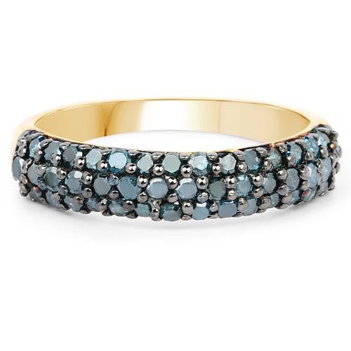 14K Yellow Gold Plated 0.65 Carat Genuine Blue Diamond .925 Sterling Silver Ring