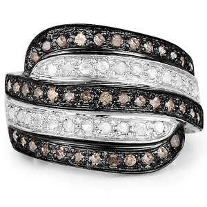 0.80 Carat Genuine Brown Diamond and White Diamond .925 Sterling Silver Ring