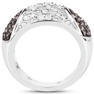 0.94 Carat Genuine Champagne Diamond and White Diamond .925 Sterling Silver Ring