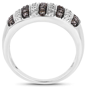 0.83 Carat Genuine Champagne Diamond and White Diamond .925 Sterling Silver Ring