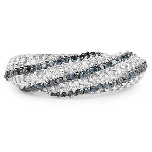 1.25 Carat Genuine Blue Diamond & White Diamond .925 Sterling Silver Ring
