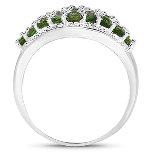 2.41 Carat Genuine Chrome Diopside and White Topaz .925 Sterling Silver Ring